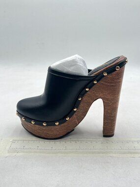 XYD Black Lug Platform Super High Heels Clog Mules Chunky Heel Studded Sandals